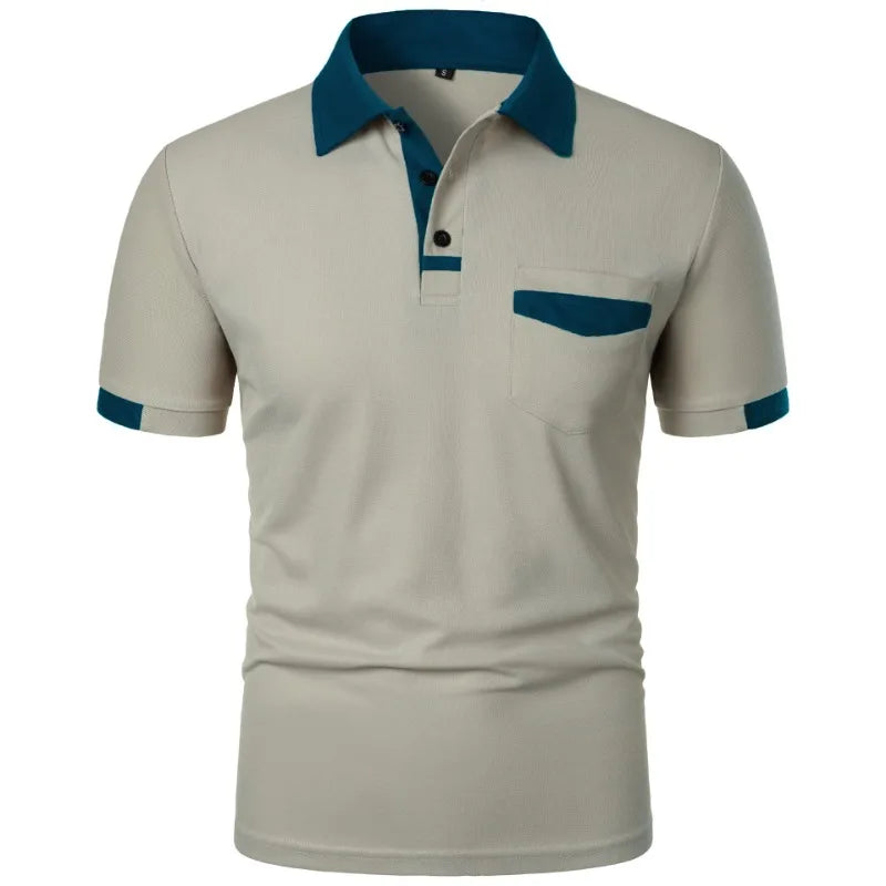 Men’s Short Sleeve Polo Shirt with Contrast Trim – Casual Summer T-Shirt with Pocket