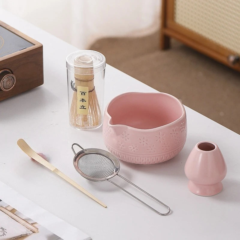 Matcha Tea Set – 5-Piece Japanese Style Whisk Bowl Scoop & Sieve Kit
