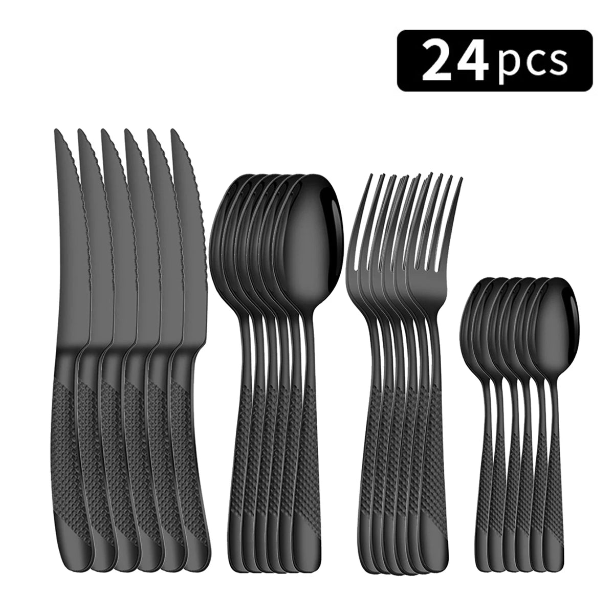 24-Piece Stainless Steel Cutlery Set with Coloured Accent Handles – Modern Knife, Fork & Spoon Flatware for Dining