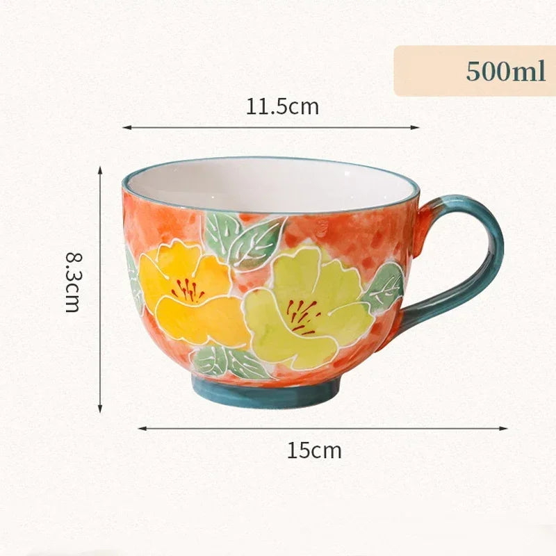 Summer Bloom Hand-Painted Ceramic Tea & Coffee Mug – 500ml