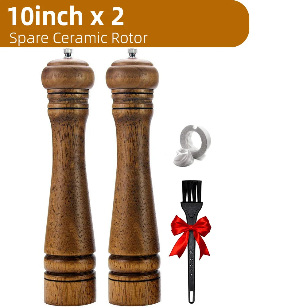Wooden Pepper Grinder Set – 5/8/10 Inch Manual Mill with Ceramic Rotor