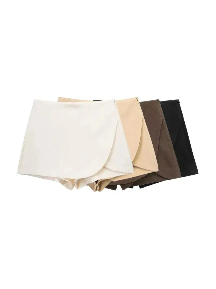 Eliora Asymmetric Mini Skort – High Waisted Tailored Wrap Shorts in Multiple Colours
