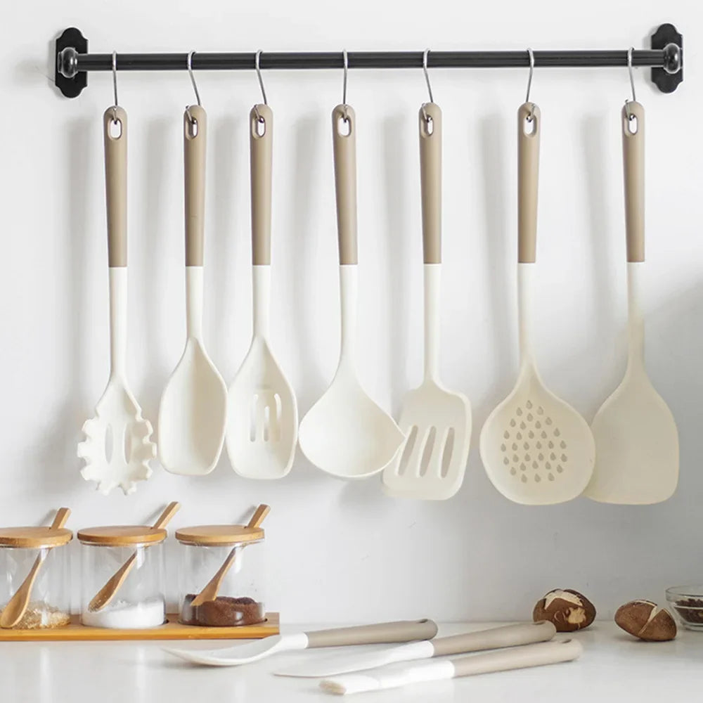 Silicone Kitchen Utensil Set – 10-Piece Heat-Resistant Non-Stick Cooking Tools with Hanging Loop Handles