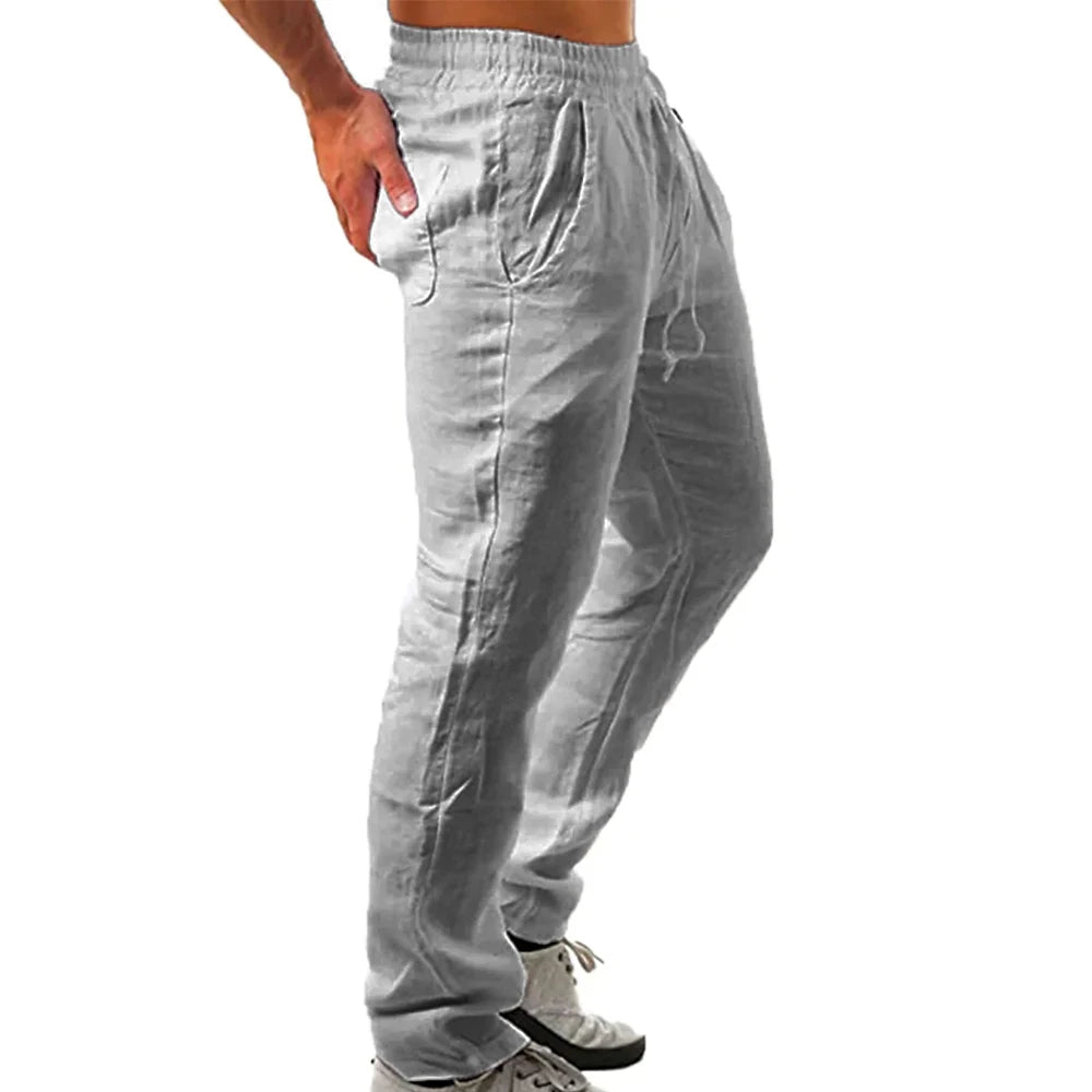 Men’s Cotton Summer Trousers – Lightweight Relaxed Fit Drawstring Trousers with Pockets
