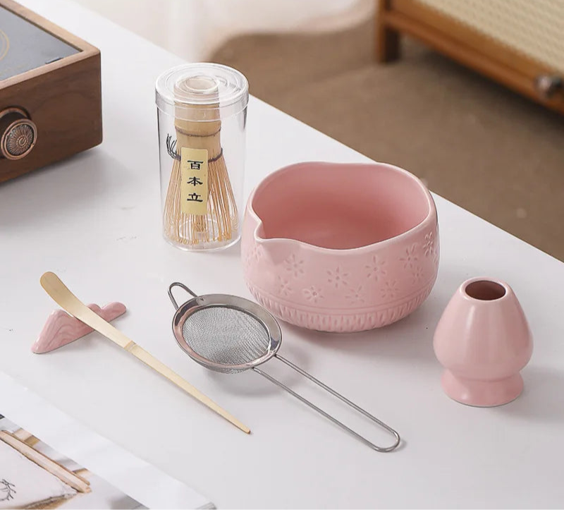 Matcha Tea Set – 5-Piece Japanese Style Whisk Bowl Scoop & Sieve Kit