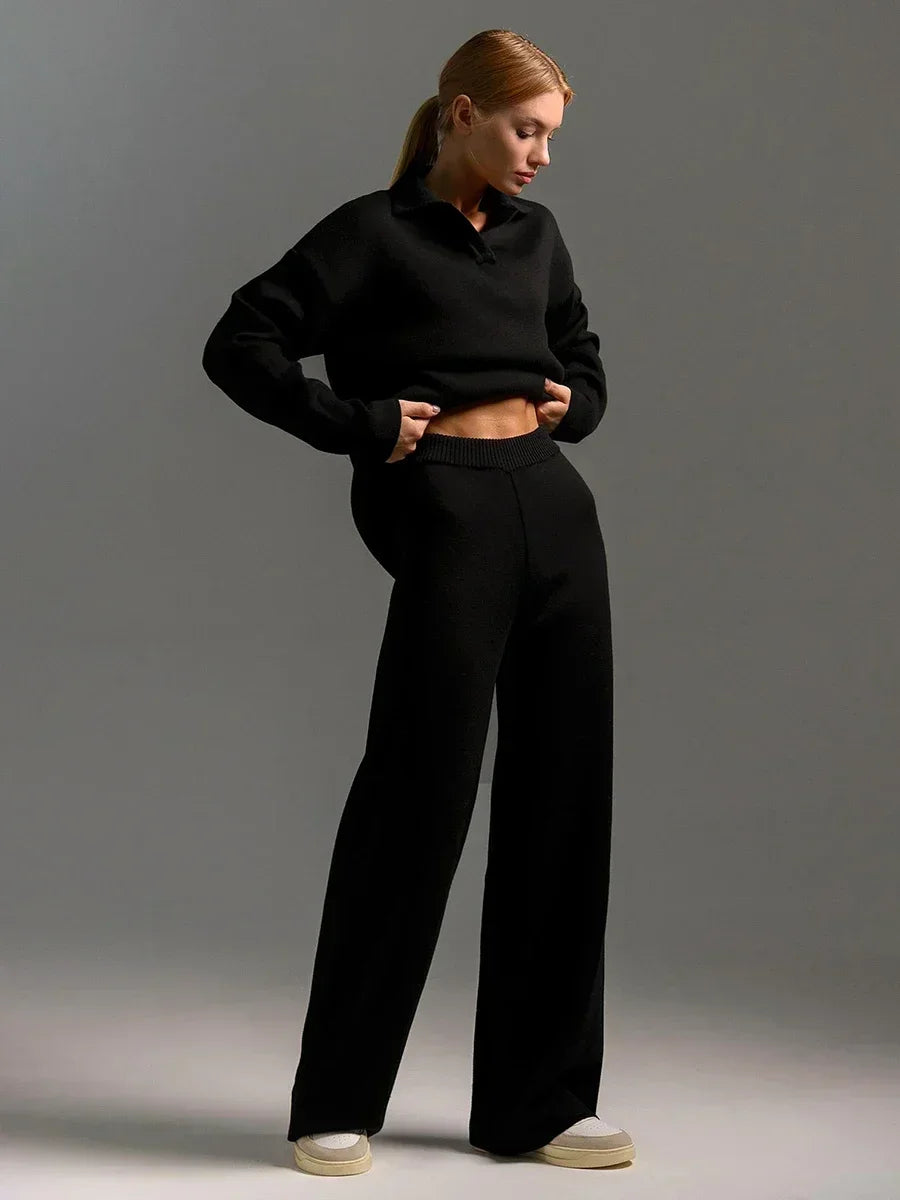Serelina Relaxed Fit Knit Co-Ord Set – Wide Leg Jumper Lounge Set for Women