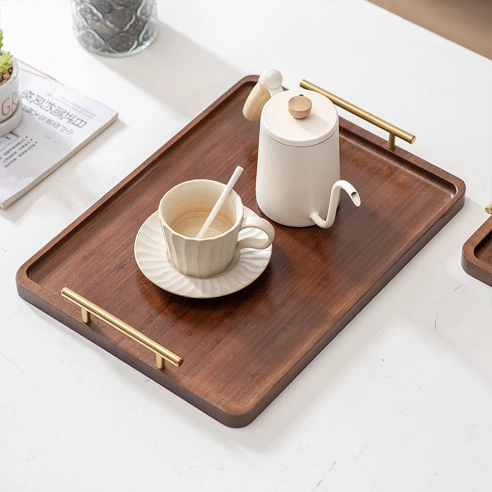 Wooden Serving Tray with Raised Edges – Rectangular Decorative Tea & Food Tray for Kitchen or Living Room