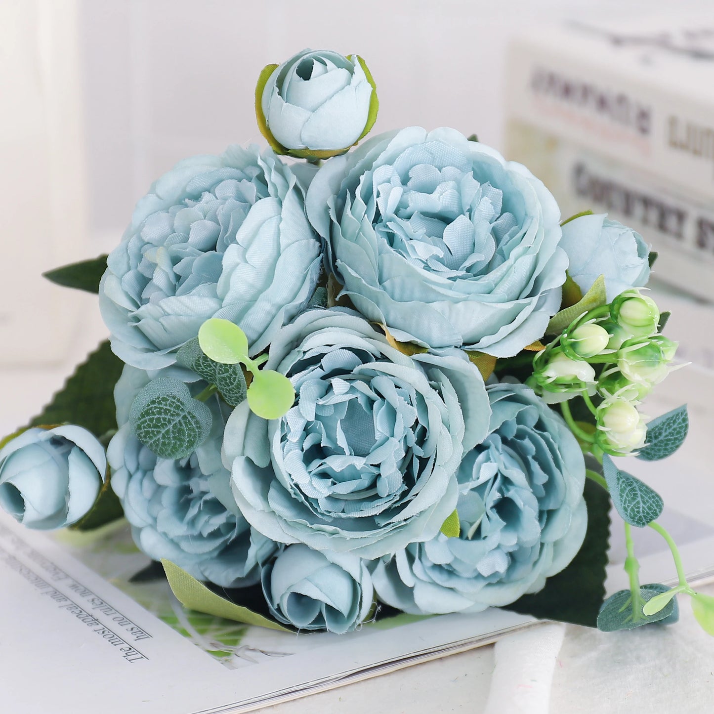 Blush Rose & Hydrangea Flower Bouquet – Pink Faux Floral Centrepiece for Home Decor