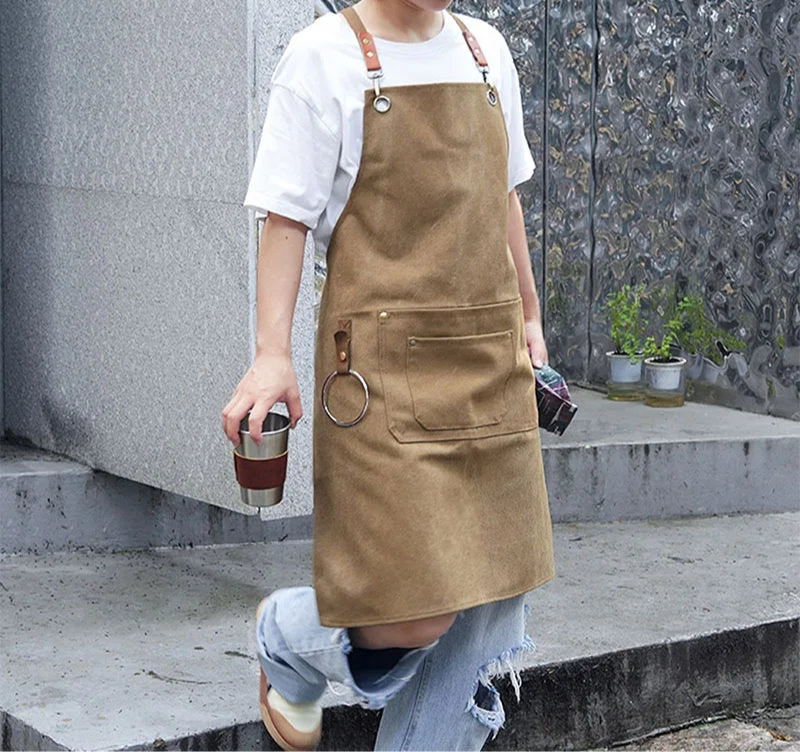 Canvas Utility Apron with Pockets – Adjustable Unisex Workwear Apron