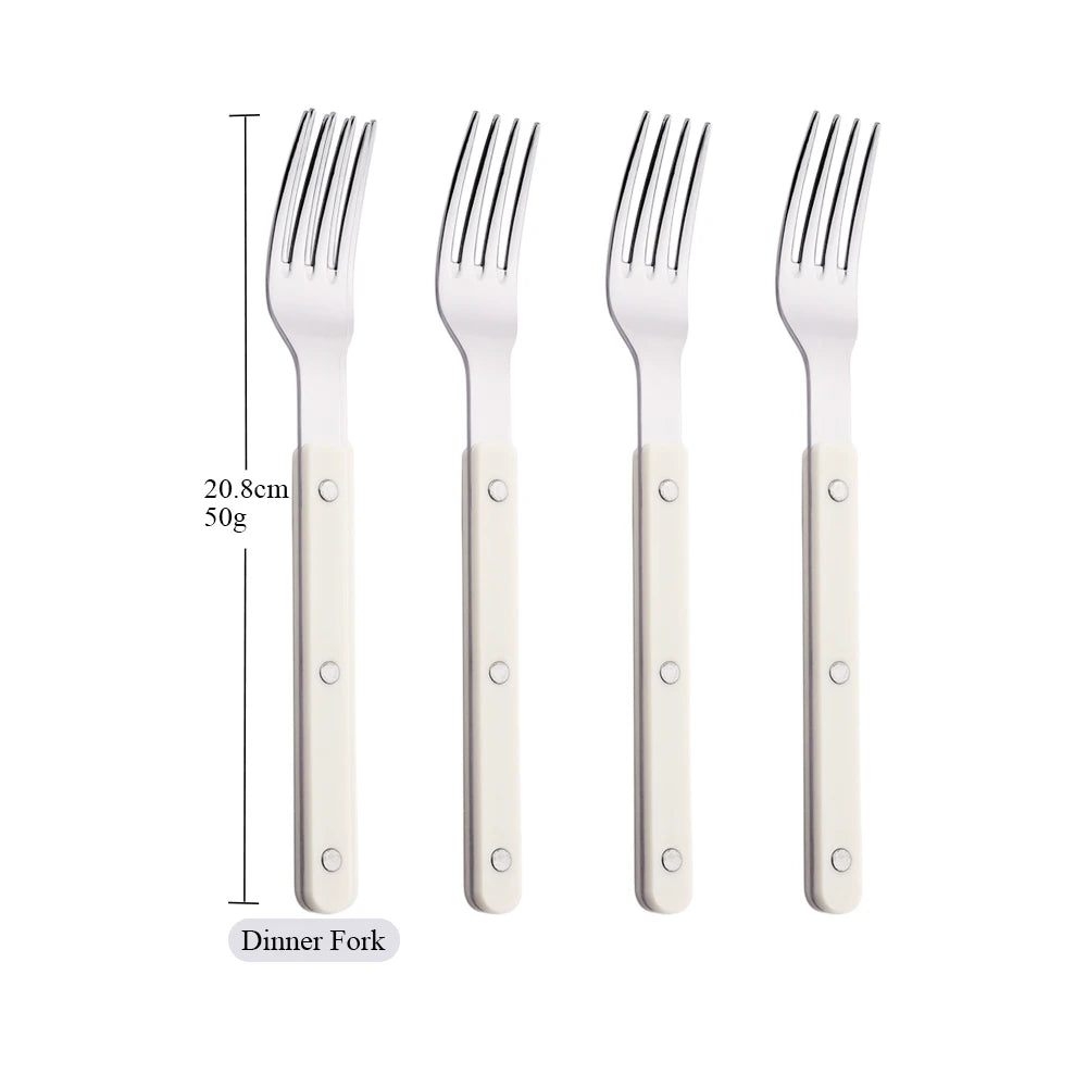 Green/ White Handle Stainless Steel Cutlery Set – 16-Piece Flatware with Forks, Knives & Spoons for Everyday Dining