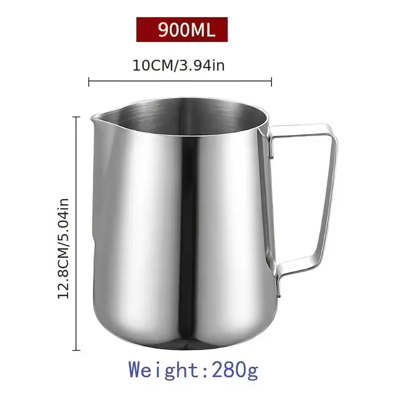 Stainless Steel Milk Frothing Jug – 350ml 600ml 900ml Coffee Pitcher with or without Measurement Scale