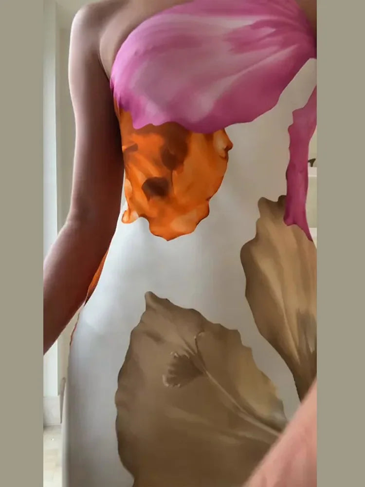 Florenia Asymmetric Floral Midi Dress – Sleeveless Bodycon Ruffle Hem Summer Holiday Dress