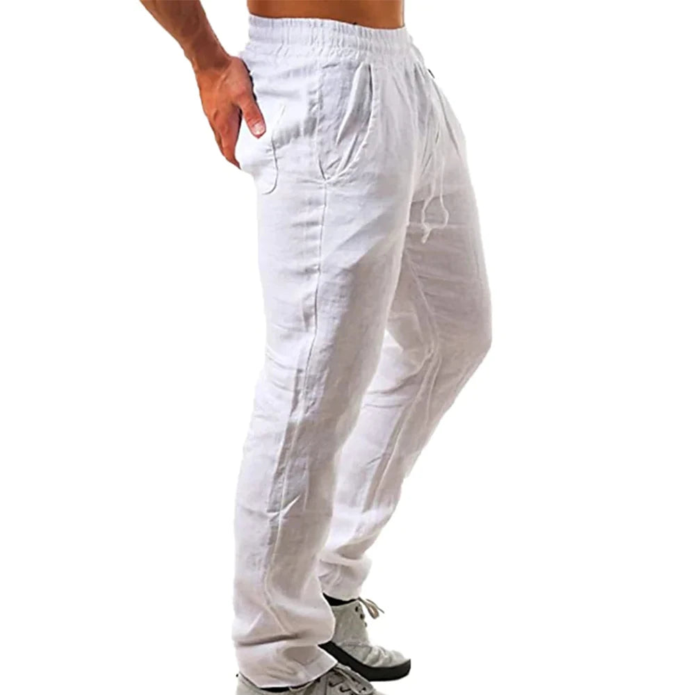 Men’s Cotton Summer Trousers – Lightweight Relaxed Fit Drawstring Trousers with Pockets
