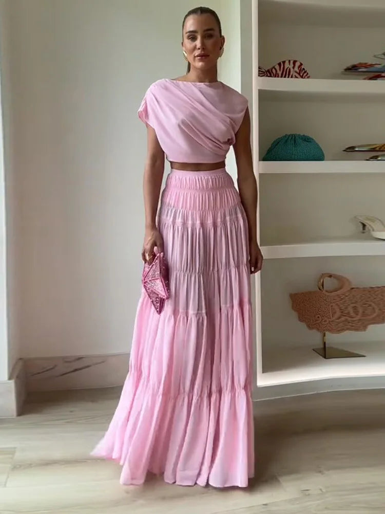 Crop Top Hot Pink Tiered Maxi Skirt Hot Pink Tiered Dress Two-Piece Maxi Dress Strapless Crop Top Hot Pink Tiered Maxi Skirt Hot Pink Tiered Dress Two-Piece Maxi Dress Strapless