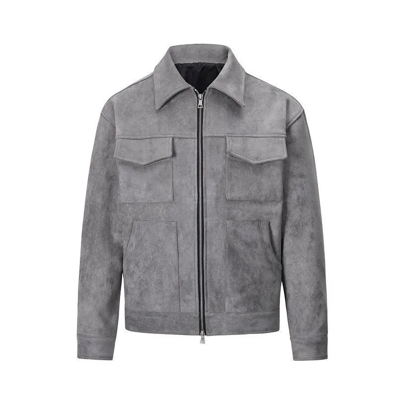Men's Faux Suede Utility Zip-Up Jacket
