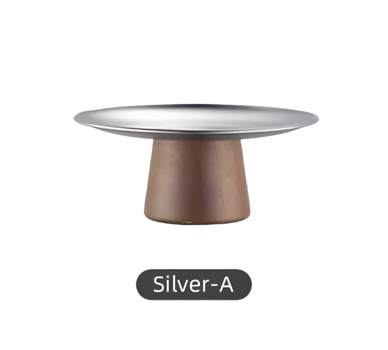 Stainless Steel Cake Stand with Wooden Base – Gold & Silver Display Riser for Dessert Tables, Weddings & Parties