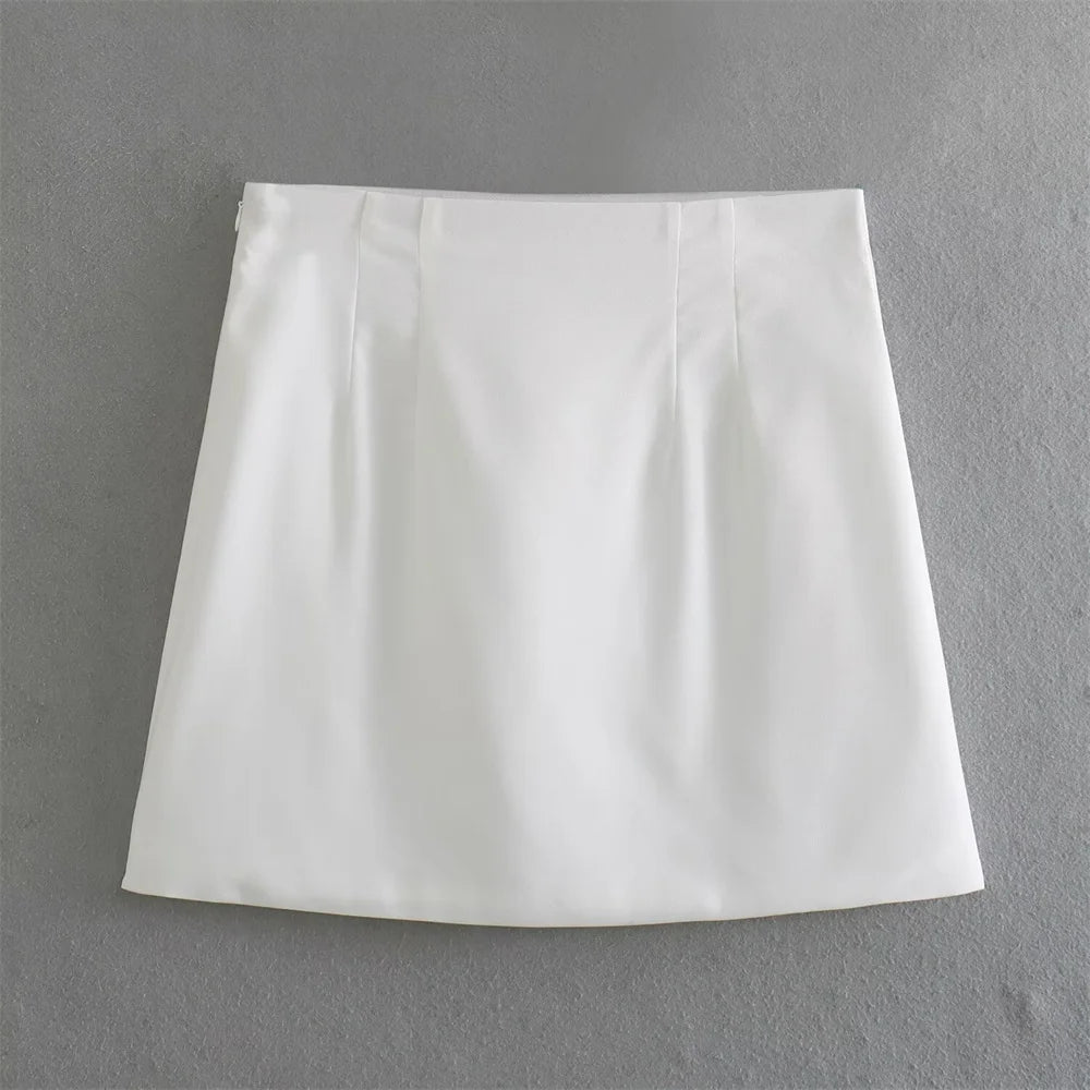 White Double-Breasted Jacket & Mini Skirt Set