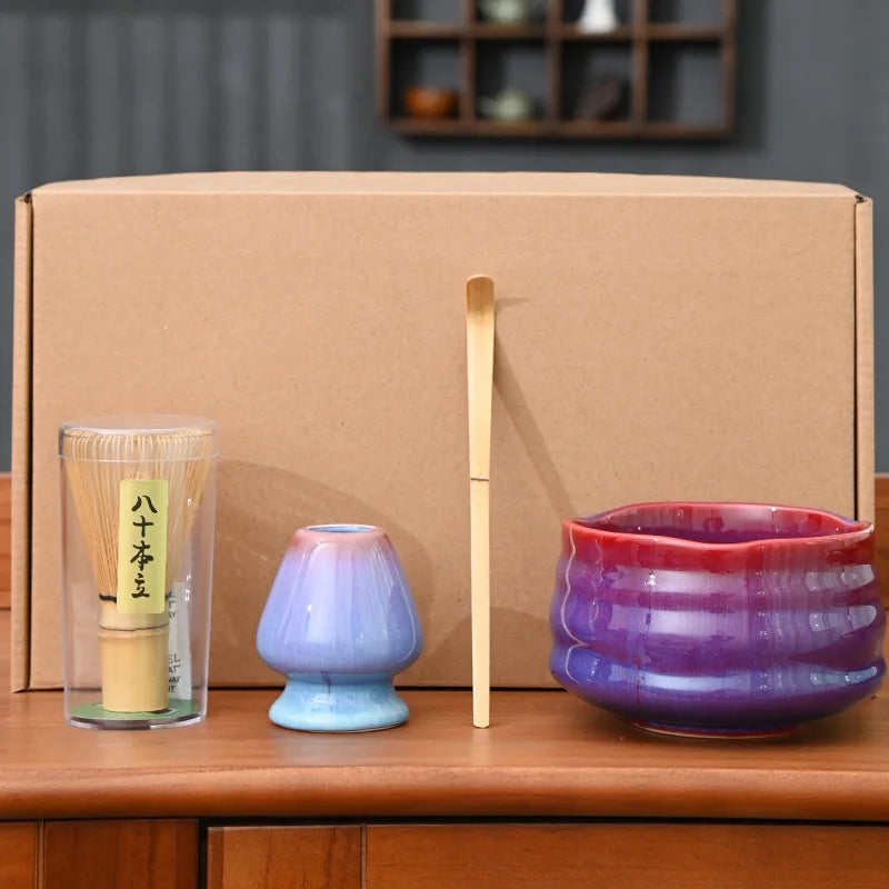 4 Piece Matcha Tea Set with Ceramic Bowl & Accessories – Japanese Matcha Making Kit in Various Colours