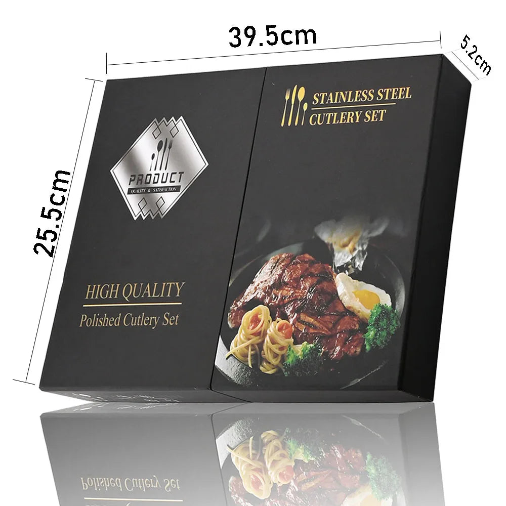 24-Piece Stainless Steel Cutlery Set – Luxury Knife, Fork, Spoon & Teaspoon Flatware Set with Gift Box – Black, Gold, Silver & Mixed Colours