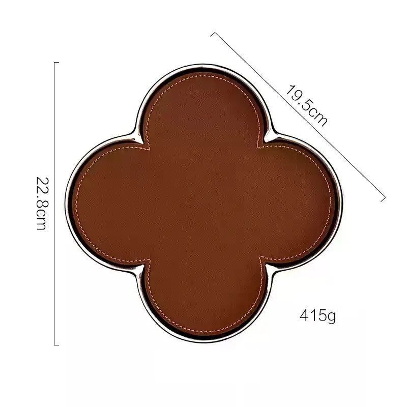Luxury Clover Leather Tray – Decorative Organiser for Jewellery, Keys & Desk Accessories in Gold & Silver