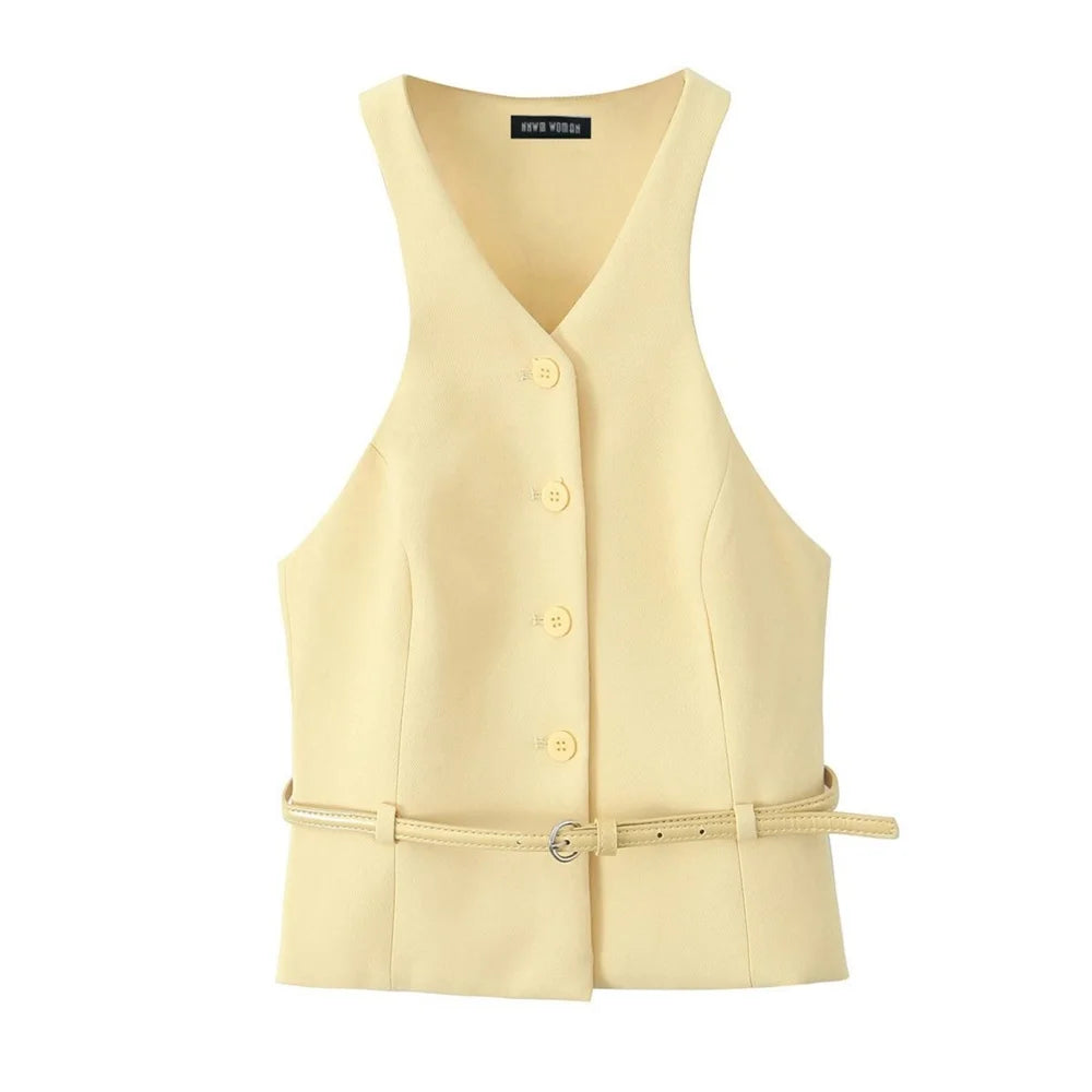 Sofia Belted Sleeveless Waistcoat & Skirt Two-Piece Set-Elegant Office & Occasionwear
