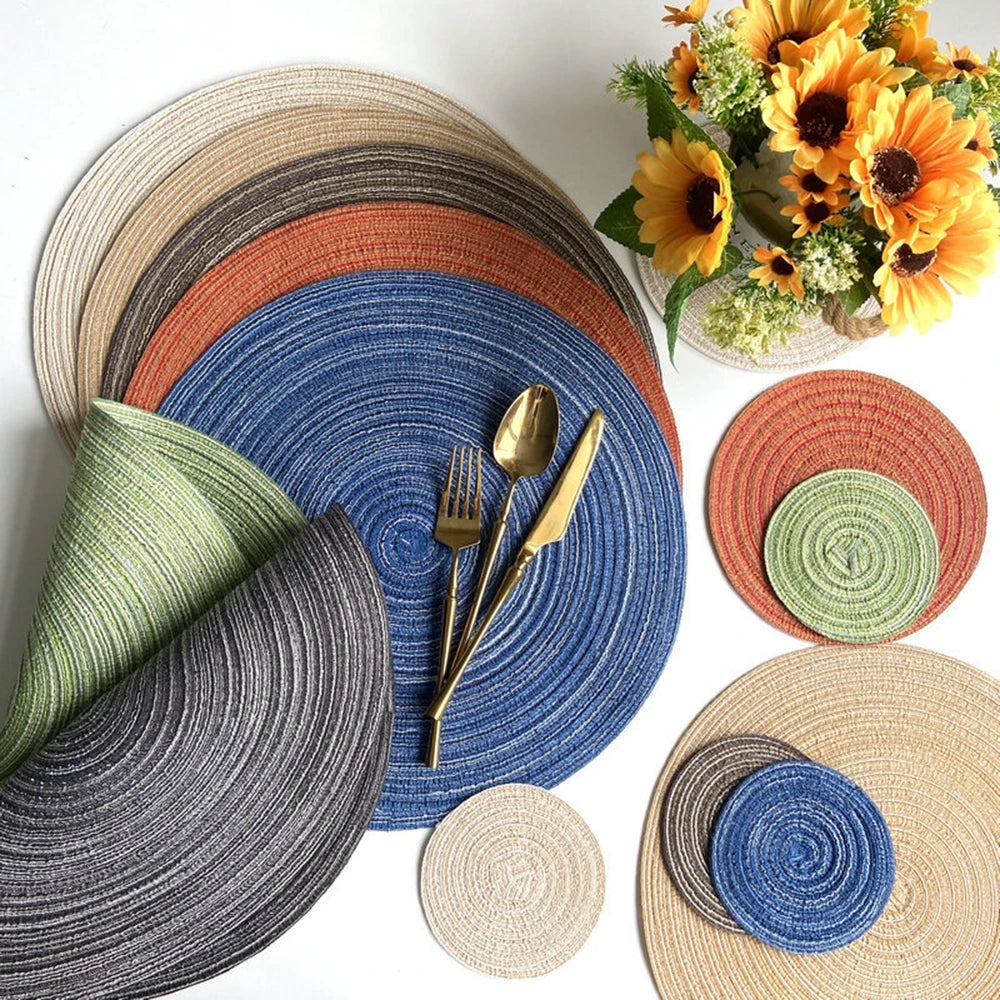 Round Woven Placemats in Vibrant Colours for Stylish Dining