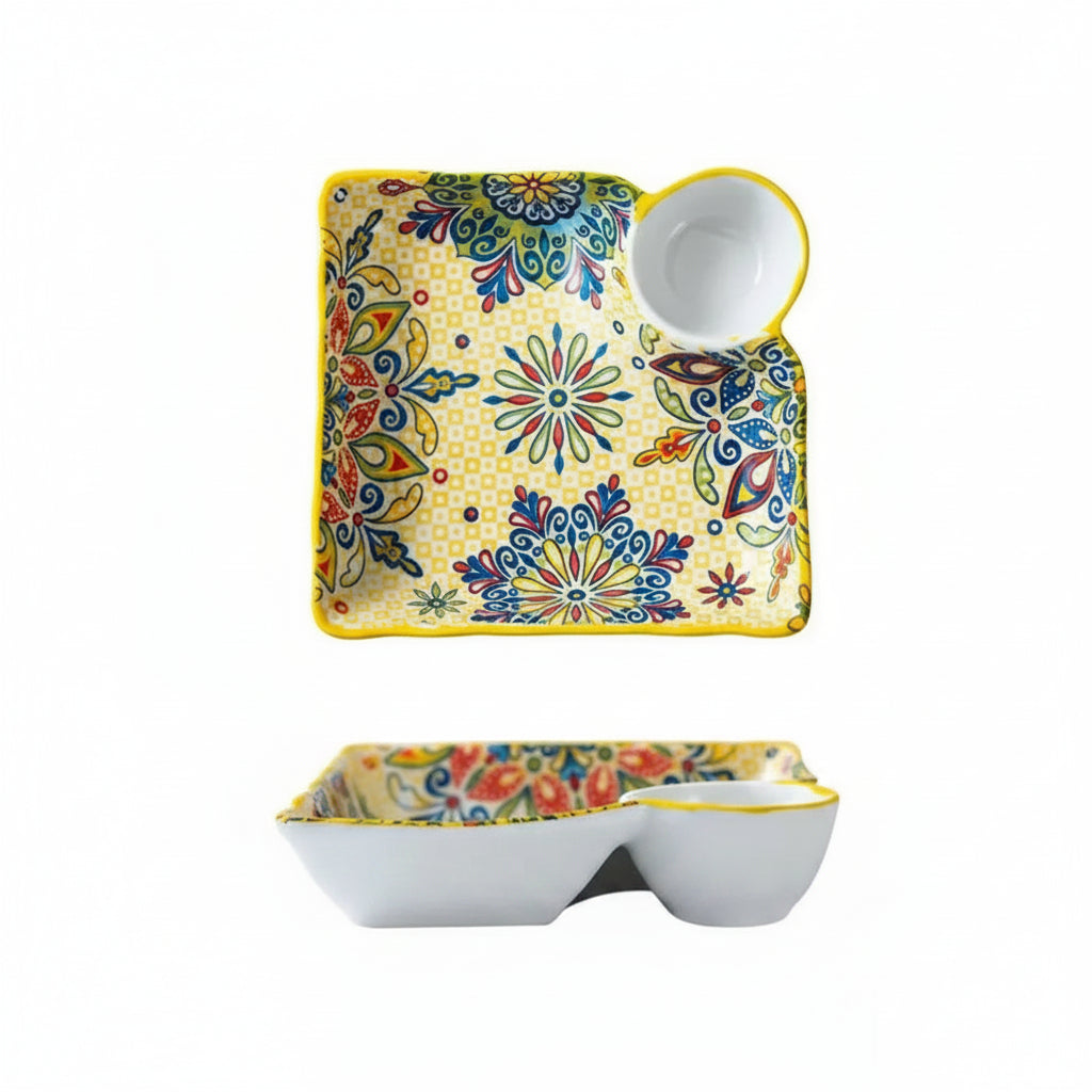 Zareli Ceramic Serving Dish with Sauce Holder – Tapas Plate for Table Serving