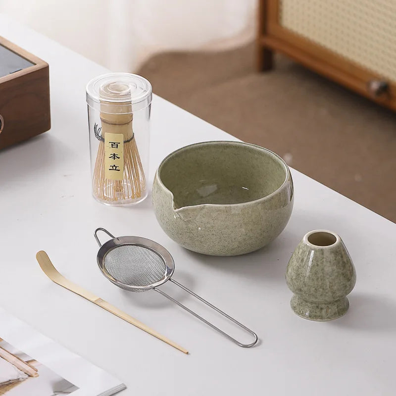 Matcha Tea Set – 5-Piece Japanese Style Whisk Bowl Scoop & Sieve Kit