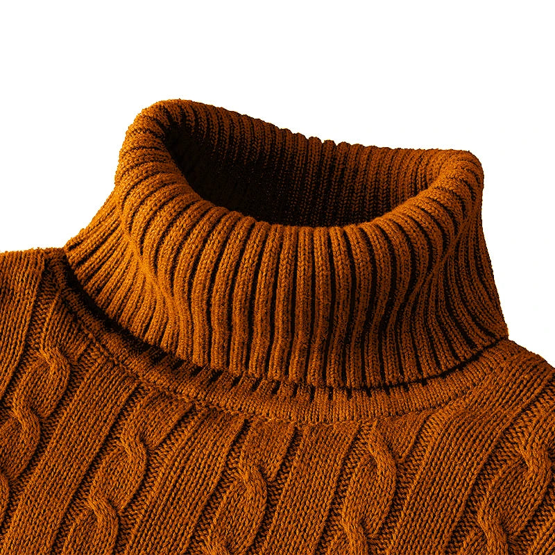 Men’s Cable Knit Roll Neck Jumper – Slim Fit Ribbed Turtleneck Long Sleeve Knitwear Top