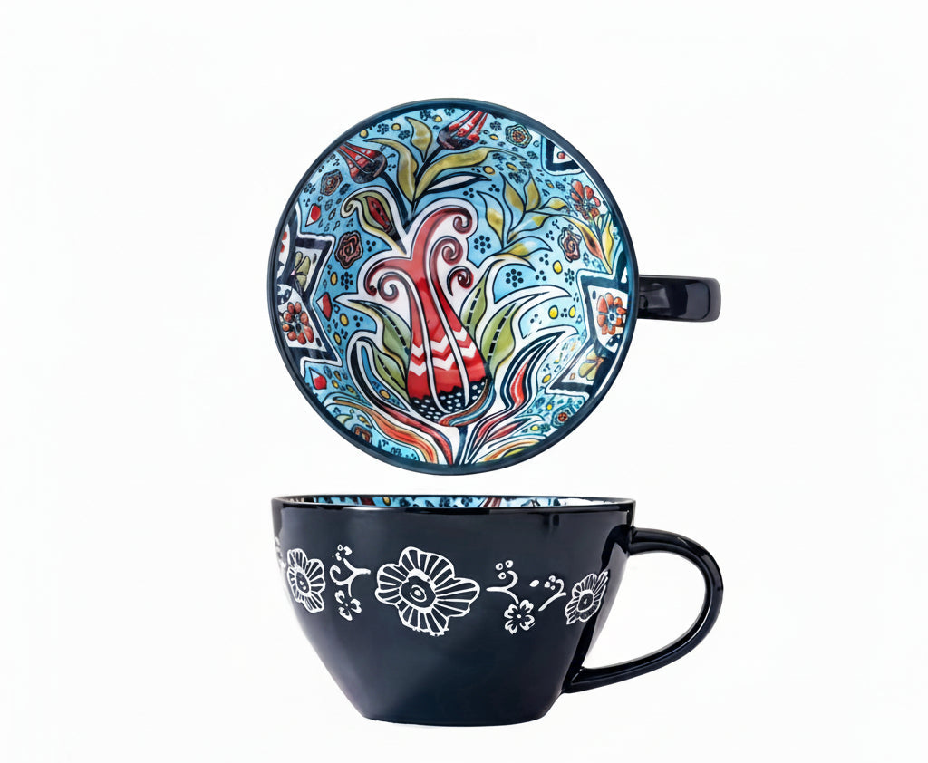Zenvira Ceramic Coffee Mug Set – Patterned Tea Cups