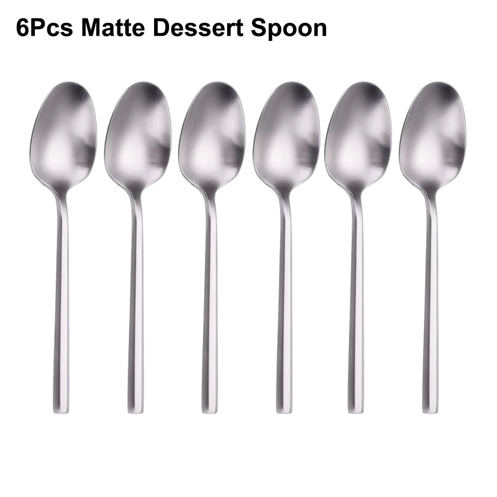 Stainless Steel Mirror / Matte Cutlery Set – 6/16/20 Piece Silver Flatware with Dinner Knives, Forks, Spoons & Dessert Utensils