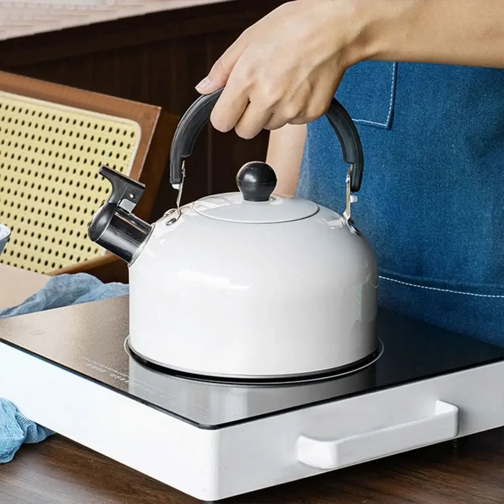 Enamel Stovetop Kettle with Whistle – 3 L Retro Style Water Boiler for Gas, Electric & Induction Hob (Black, White)