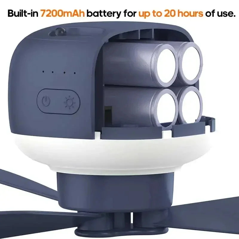 Cordless Ceiling Fan with LED Light and Remote – 7200mAh Rechargeable Hanging Fan for Camping, Tents, Outdoor & Bedroom Use