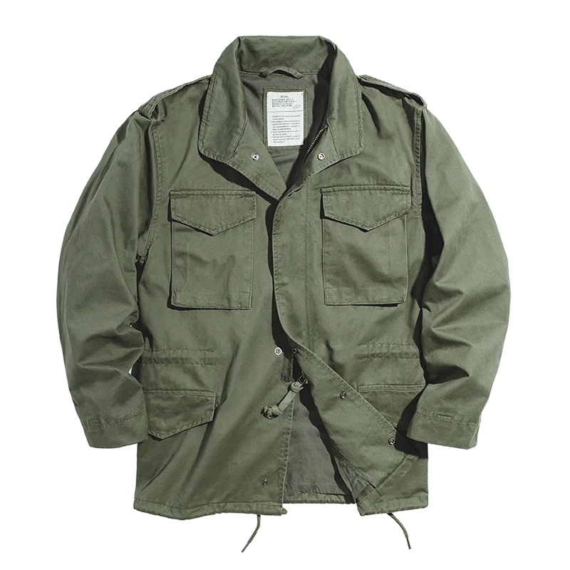 Men’s Military-Style Utility Jacket – Khaki Cargo Field Jacket