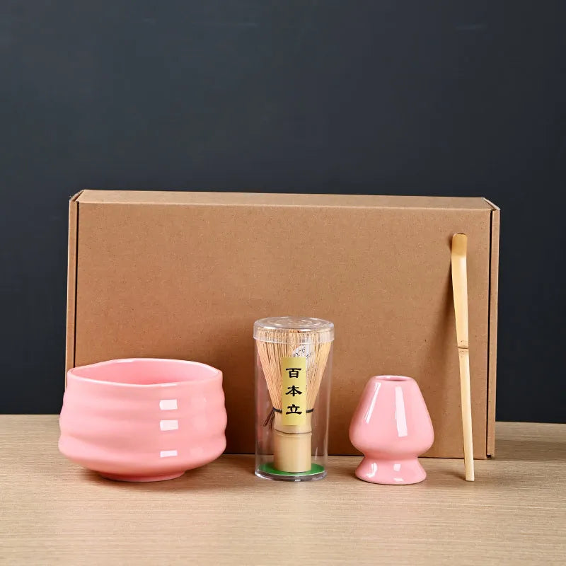 4 Piece Matcha Tea Set with Ceramic Bowl & Accessories – Japanese Matcha Making Kit in Various Colours