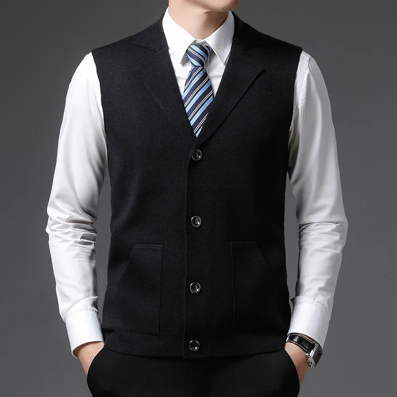 Men’s Knit Button-Up Waistcoat – Sleeveless Smart Vest for Layering, Office Wear & Formal Outfits