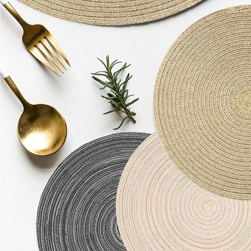 Woven Round Placemats and Coasters Set – 6-Piece Dining Table Mats