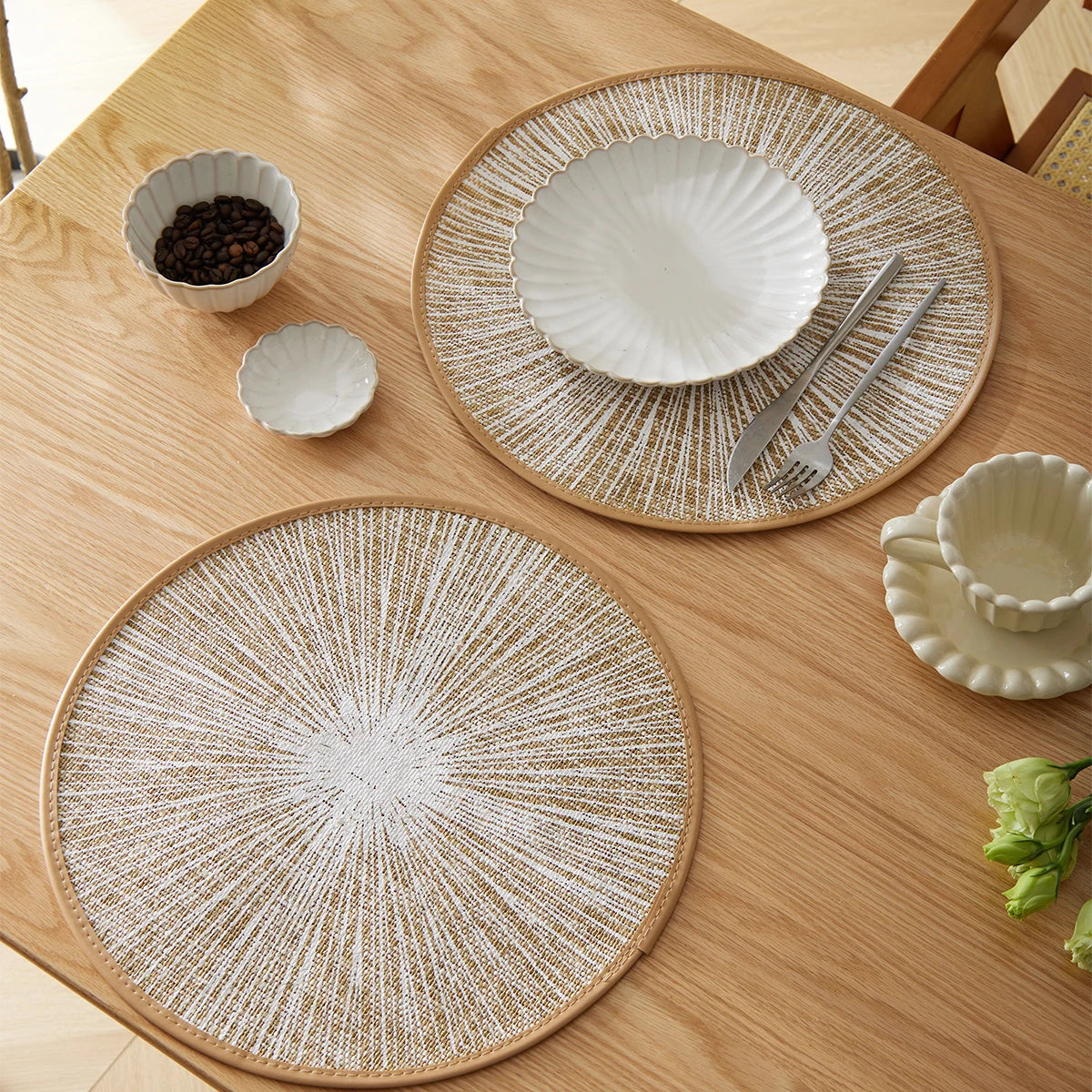 Woven Jute Macrame Round Placemats Set – 2, 4, 6 or 8 Piece Natural Table Mats in Black or Beige