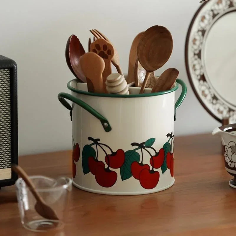 Enamel Utensil Holder – Vintage Kitchen Utensil Pot & Cutlery Storage Jar