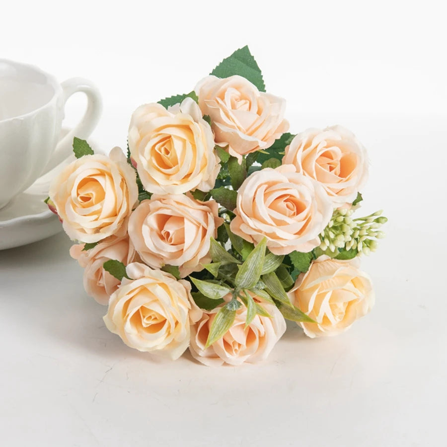 Silk Rose Flower Bouquet – 10 Stem Decoration for Vases, Weddings & Home Styling