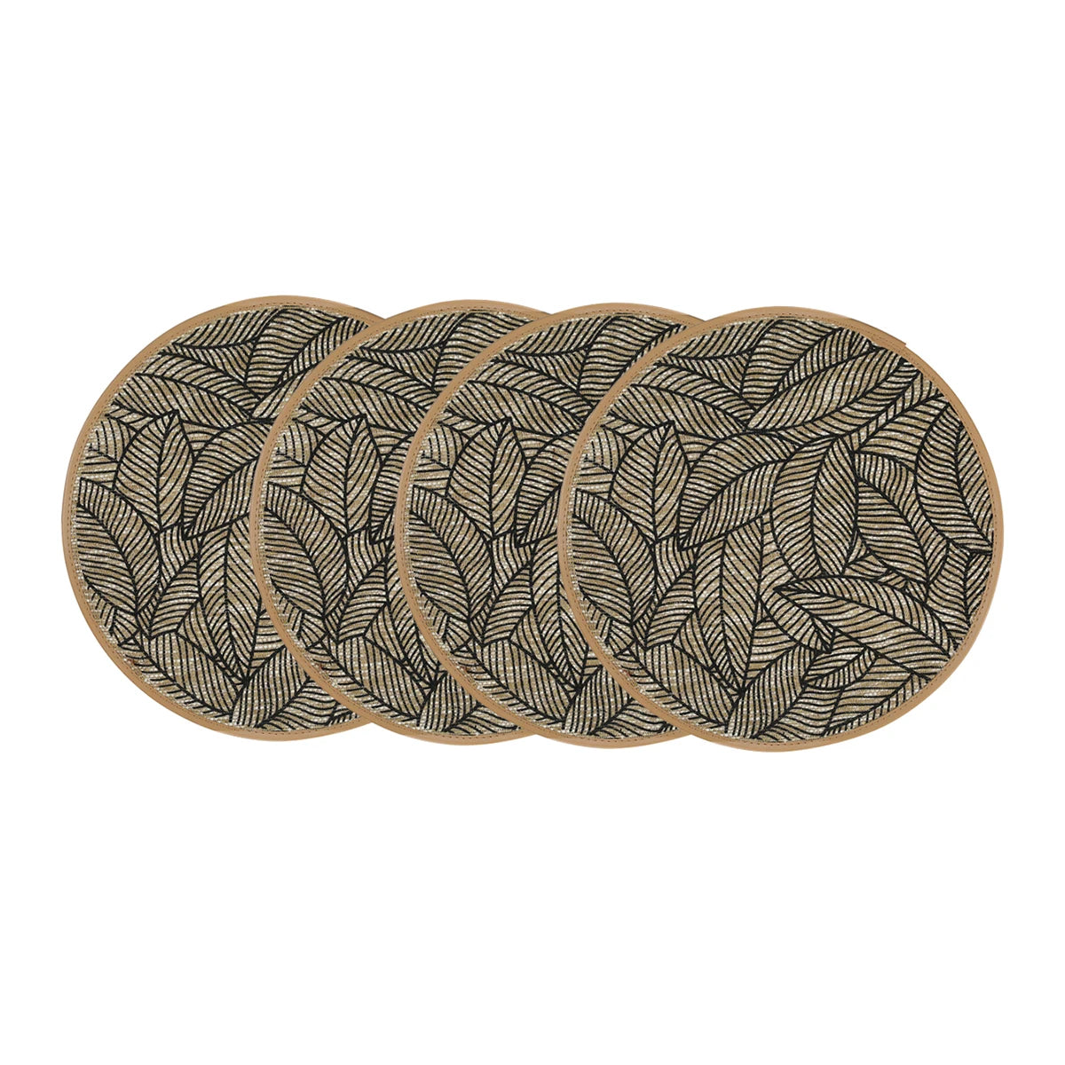 Boho Leaf Pattern Round Placemats for Dining Table – 2/4/6/8 Set Decorative Heat Resistant Table Mats