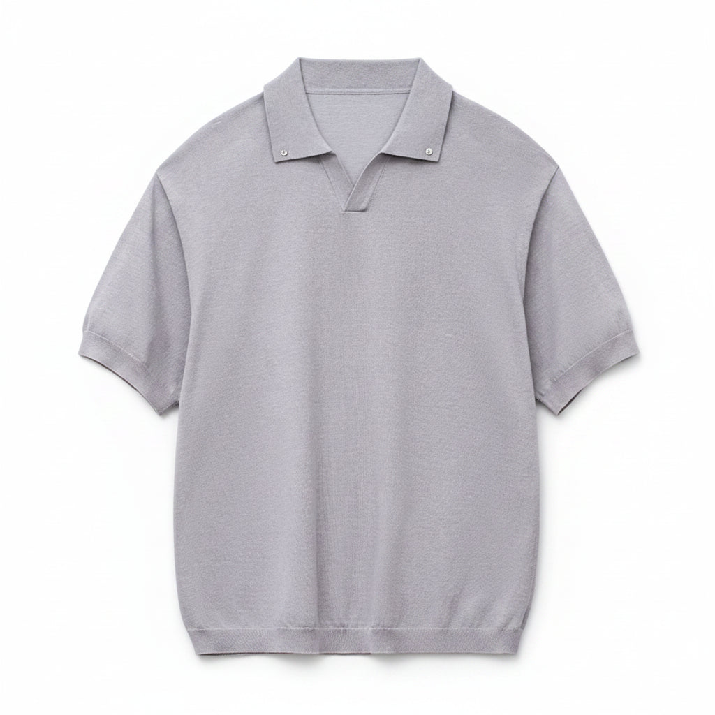 Calder Men’s Short Sleeve Polo Shirt – Textured Cotton Summer Polo with Open Collar