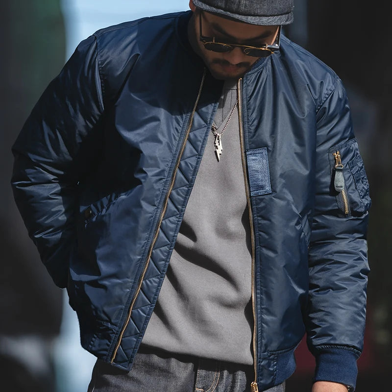 Classic Bomber Jacket – Utility Flight Jacket with Zipper And Orange Lining