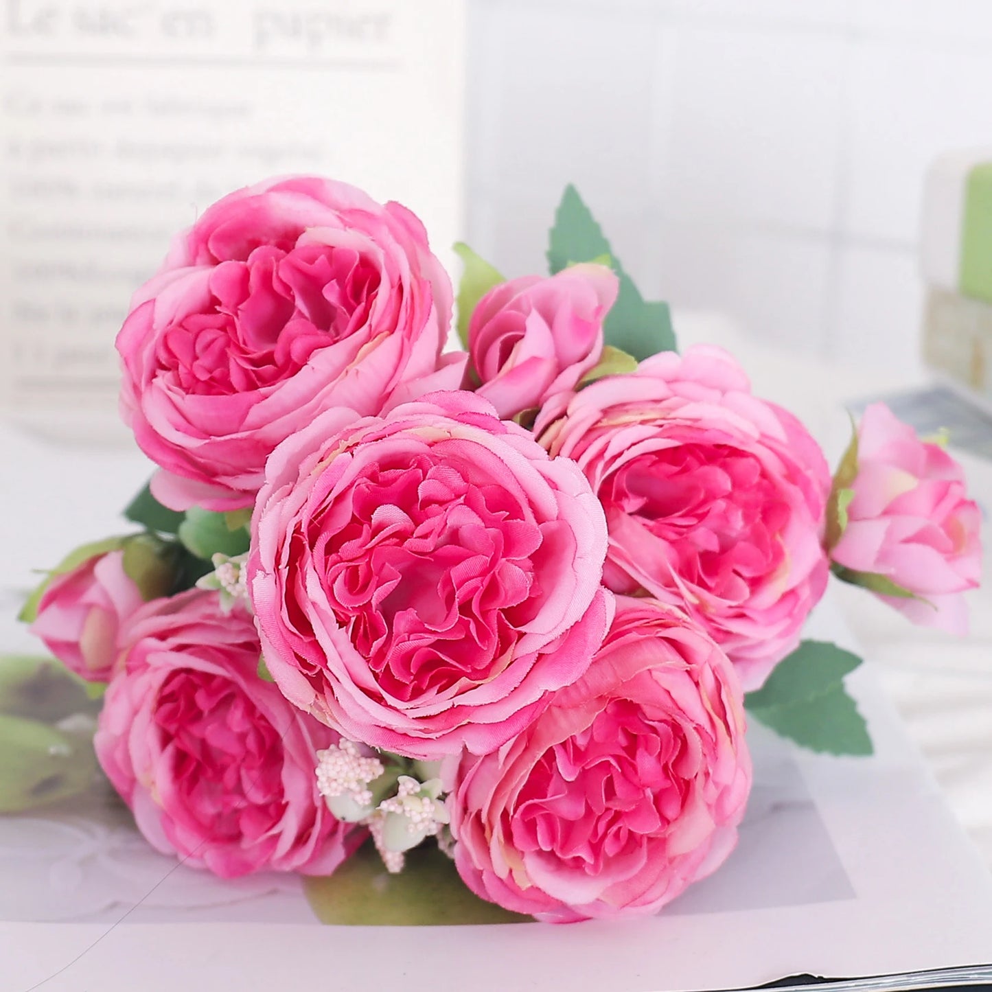 Blush Rose & Hydrangea Flower Bouquet – Pink Faux Floral Centrepiece for Home Decor