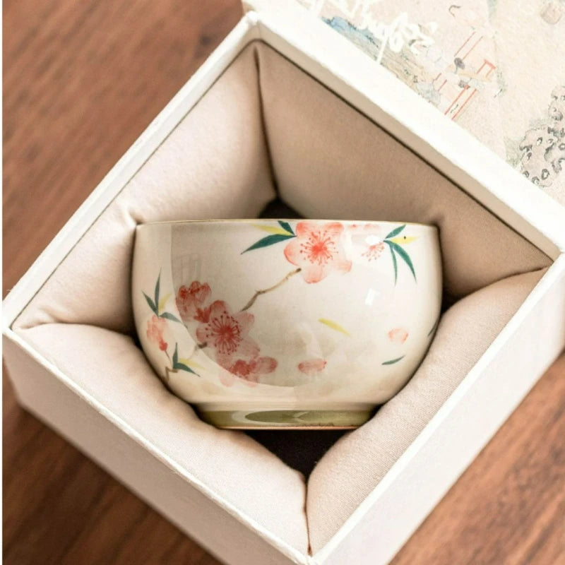 Sakura Bloom Ceramic Tea Cup – Hand-Painted Floral Tea Bowl for Espresso, Matcha and Herbal Tea