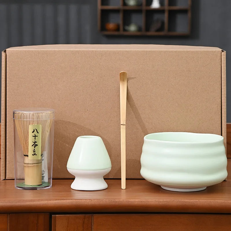 4 Piece Matcha Tea Set with Ceramic Bowl & Accessories – Japanese Matcha Making Kit in Various Colours