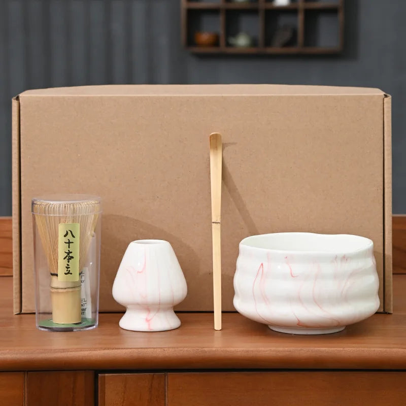 4 Piece Matcha Tea Set with Ceramic Bowl & Accessories – Japanese Matcha Making Kit in Various Colours