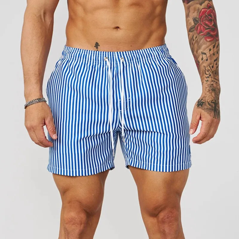 Men’s Striped Summer Shorts – Lightweight Elastic Waist Casual Holiday Shorts with Drawstring