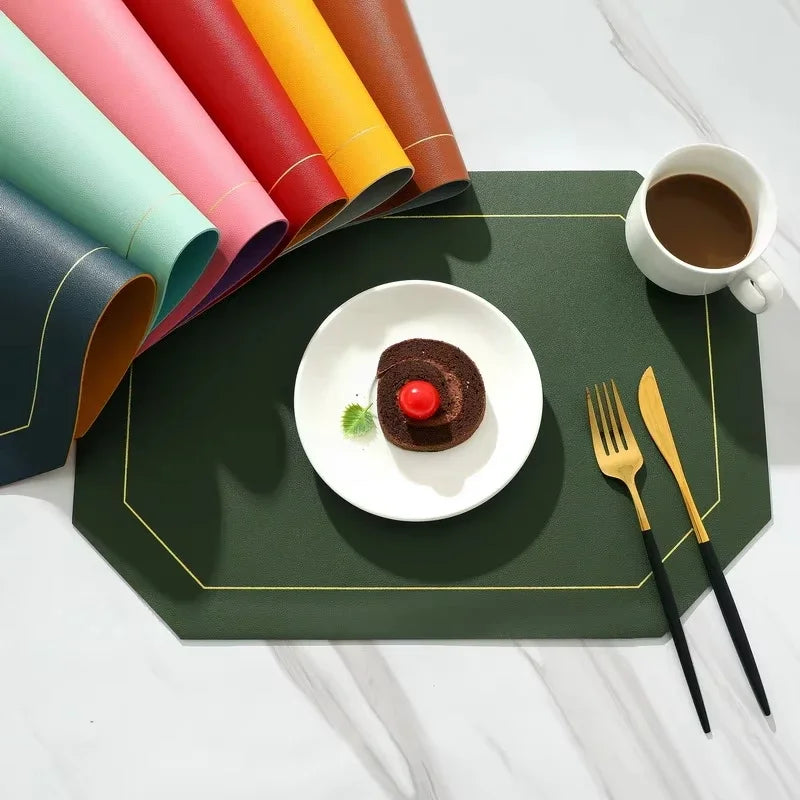 Modern Leather Octagon Placemats – 1/2/4/6 Set Of Reversible Easy-Clean Dining Table Mats in Multi Colours