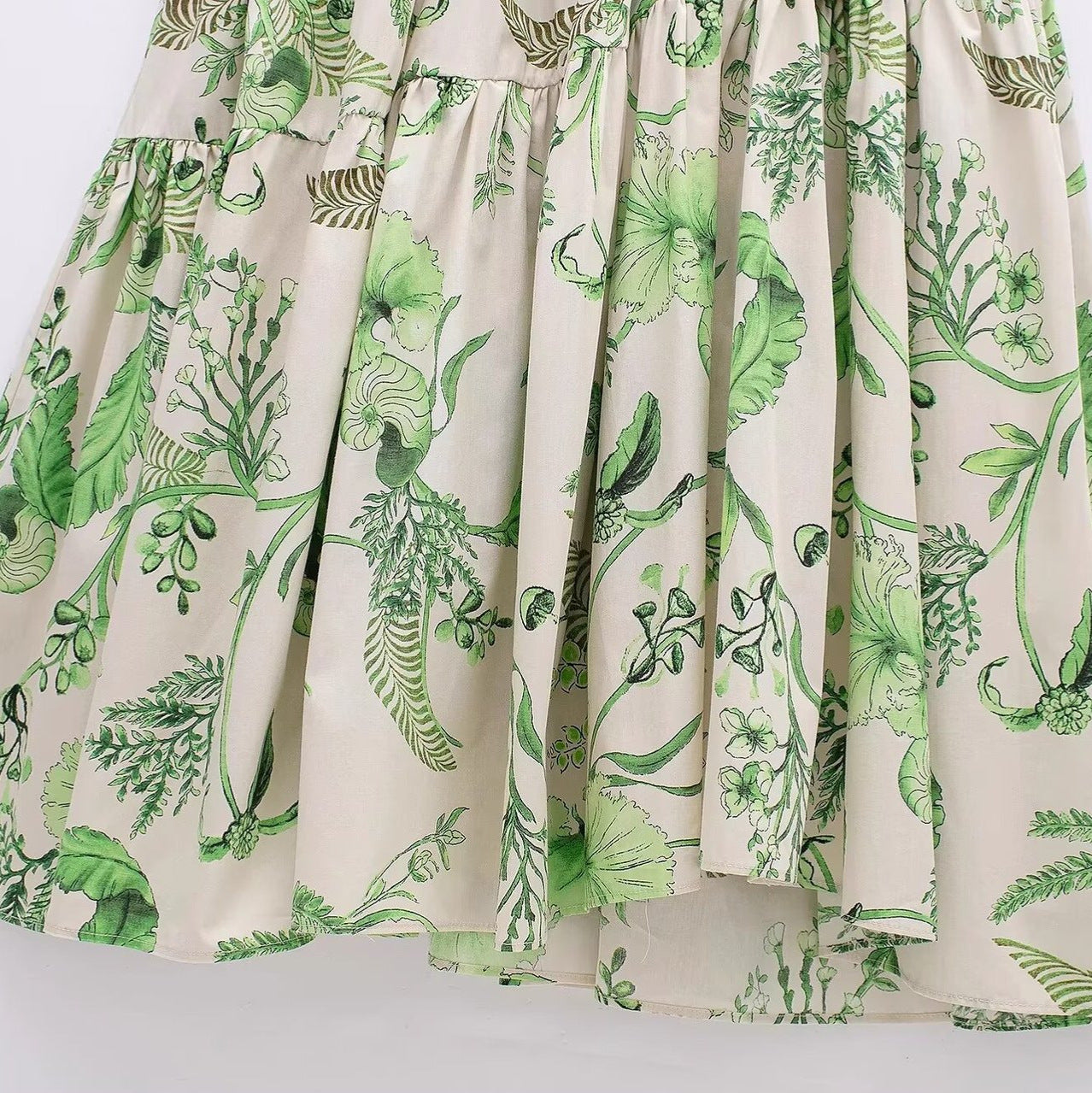 Botanique Belted Shirt Dress – Short Sleeve Button-Down Tiered Maxi with Leaf Print